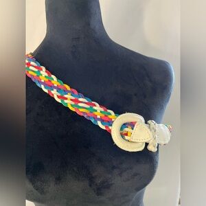 Chic Vintage 1980s Braided Rainbow Belt Size Small Retro Boho